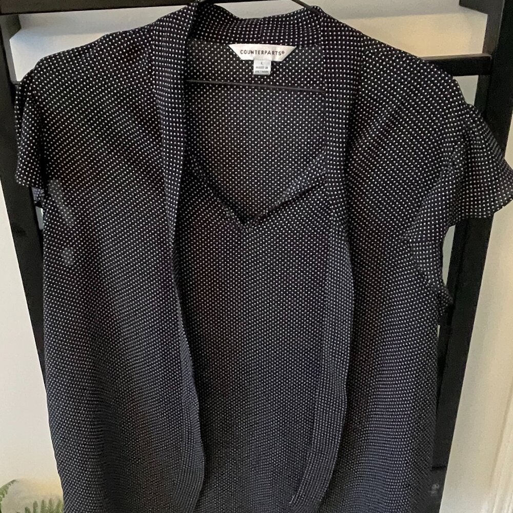 Counterparts Black & White Polka Dot Short Sleeve Blouse – Size Large